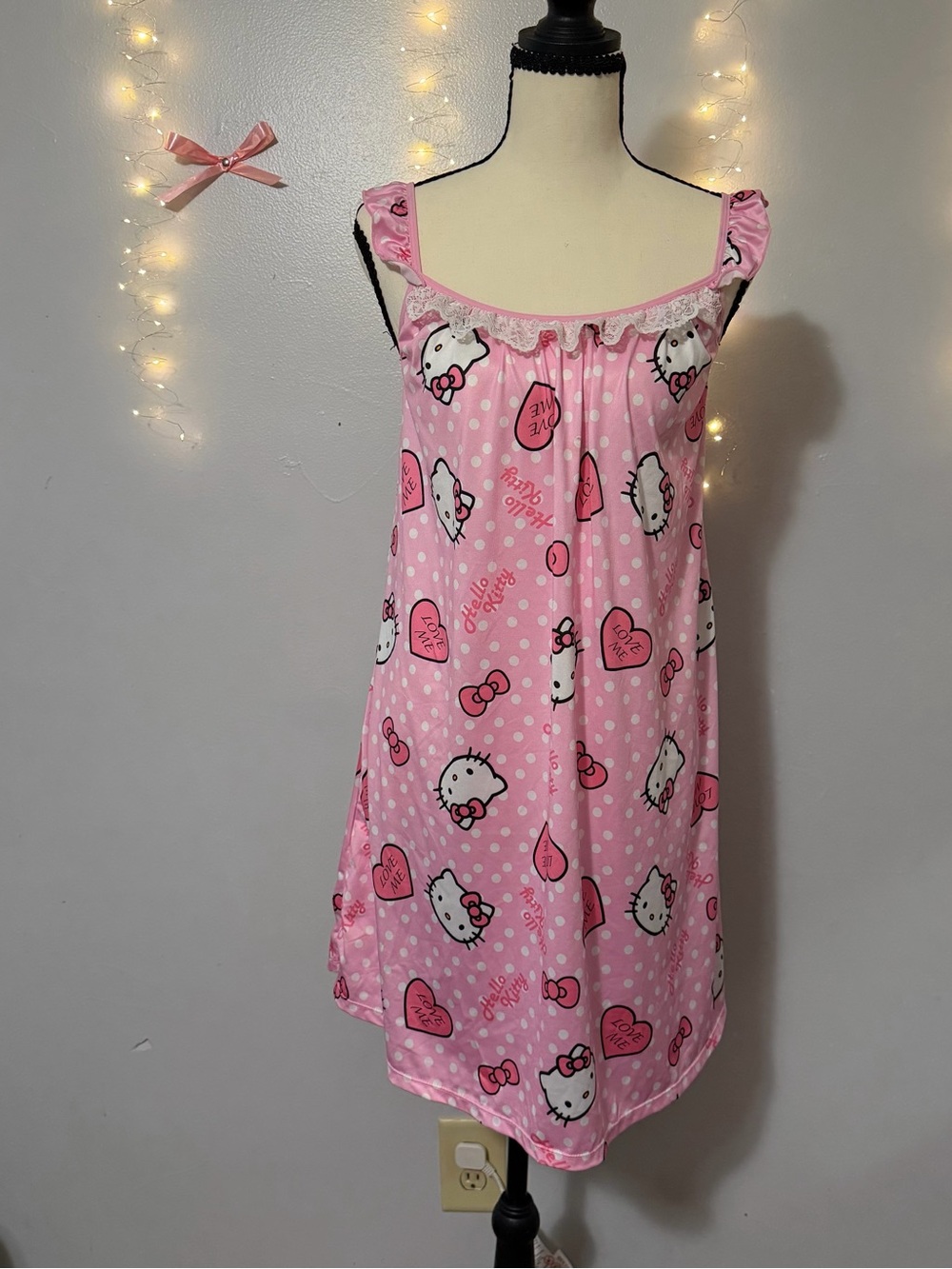Hello Kitty Pink Polka Dot Ruffled Strap Nightdress